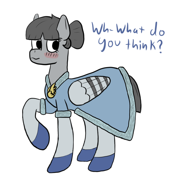 Size: 881x918 | Tagged: safe, artist:bojangleee, derpibooru import, oc, oc:peep, unofficial characters only, bird, bird pone, pigeon, pony, alternate hairstyle, blushing, clothes, dialogue, dress, female, looking at you, mare, raised hoof, simple background, solo, transparent background