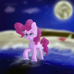 Size: 4000x4000 | Tagged: safe, artist:generallegion, derpibooru import, pinkie pie, earth pony, pony, beach, cloud, cloudy, moon, solo, umbrella