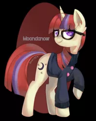 Size: 792x1002 | Tagged: safe, artist:riukime, derpibooru import, moondancer, pony, unicorn, clothes, cute, dancerbetes, female, glasses, happy, looking at you, mare, raised hoof, smiling, solo, sweater