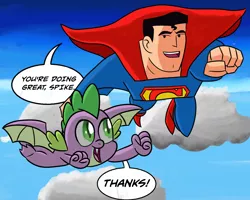 Size: 3000x2400 | Tagged: dc comics, derpibooru import, dragon, flying, justice league, justice league action, safe, spike, superman, winged spike