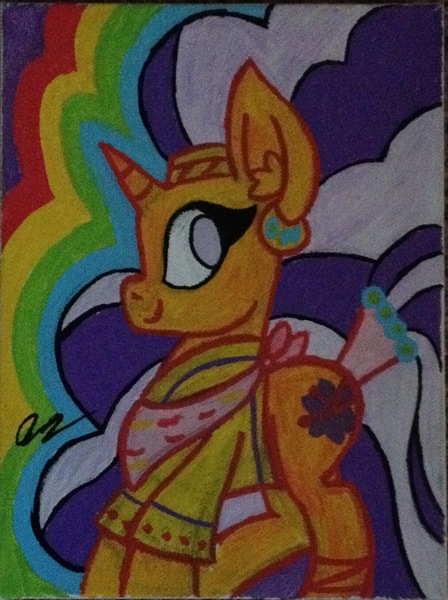 Size: 1760x2356 | Tagged: safe, artist:snakeythingy, derpibooru import, saffron masala, pony, unicorn, female, mare, painting, photo, smiling, traditional art