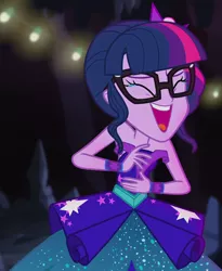 Size: 776x948 | Tagged: safe, derpibooru import, screencap, sci-twi, twilight sparkle, equestria girls, legend of everfree, legend of everfree - bloopers, bare shoulders, blooper, cropped, crying, crystal gala, crystal gala dress, female, laughing, reaction image, sleeveless, solo, strapless, tears of laughter, xd, 😂