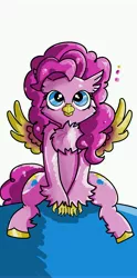 Size: 2868x5760 | Tagged: artist:maceves, classical hippogriff, classical hippogriffied, derpibooru import, female, hippogriff, hippogriffied, pinkie pie, safe, simple background, solo, species swap, white background