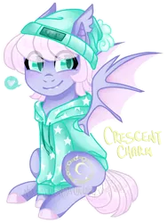 Size: 976x1297 | Tagged: safe, artist:nekomellow, derpibooru import, oc, oc:crescent charm, bat pony, pony, clothes, cute, sweater