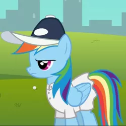 Size: 1080x1080 | Tagged: safe, artist:agrol, derpibooru import, rainbow dash, pony, cap, clothes, dress, golf, golf ball, hat, rainbow dash always dresses in style, sexy, skirt, solo, sports