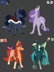 Size: 775x1032 | Tagged: safe, artist:artfestation, derpibooru import, oc, unofficial characters only, dracony, dragon, earth pony, hybrid, pegasus, pony, unicorn, adoptable, bow, cape, clothes, colored hooves, colored wings, colored wingtips, eye smoke, fangs, female, freckles, gradient legs, gray background, horns, interspecies offspring, male, mare, offspring, parent:big macintosh, parent:dumbbell, parent:fluttershy, parent:king sombra, parent:princess luna, parent:rainbow dash, parent:rarity, parent:spike, parents:dumbdash, parents:fluttermac, parents:lumbra, parents:sparity, simple background, slit eyes, stallion, tail bow, wings