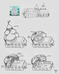 Size: 2600x3250 | Tagged: safe, artist:trefoiler, derpibooru import, screencap, pony, alternate universe, architecture, blueprint, carousel boutique, concept art, cutaway, fanfic art, floor plan, generic pony, gray background, simple background