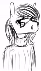 Size: 388x674 | Tagged: safe, artist:tempusfidgets, deleted from derpibooru, derpibooru import, oc, unofficial characters only, anthro, earth pony, black and white, clothes, glasses, grayscale, male, monochrome, simple background, solo, sweater, turtleneck, white background