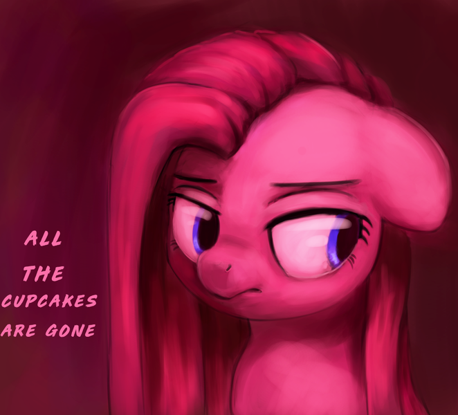 Size: 1000x907 | Tagged: safe, artist:aemantaslim, derpibooru import, edit, pinkie pie, earth pony, pony, bust, cute, cuteamena, female, lidded eyes, looking away, mare, pink, pinkamena diane pie, portrait, sad, solo, text, text edit