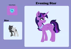 Size: 1078x741 | Tagged: safe, artist:saphi-boo, derpibooru import, twilight sparkle, twilight sparkle (alicorn), oc, oc:evening star, alicorn, pony, alicorn oc, horn, magical lesbian spawn, next generation, not twilight sparkle, offspring, parent:tempest shadow, parent:twilight sparkle, parents:tempestlight, reference sheet, wings