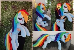 Size: 4448x3048 | Tagged: artist:epicrainbowcrafts, couch, derpibooru import, female, folded wings, human, irl, irl human, lidded eyes, life size, mare, photo, plushie, prone, safe, solo, wings