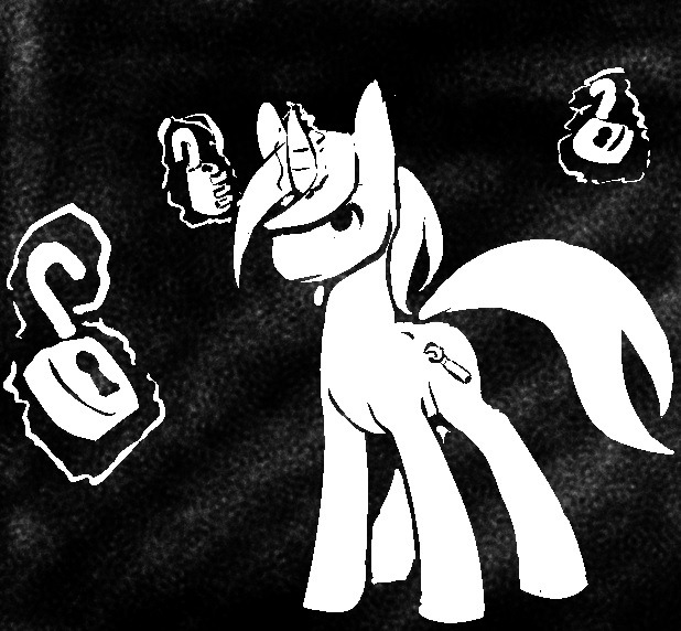 Size: 618x572 | Tagged: safe, artist:tempusfidgets, deleted from derpibooru, derpibooru import, oc, oc:openheim, pony, unicorn, lock, male, monochrome, simple background, solo