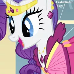 Size: 882x882 | Tagged: safe, derpibooru import, edit, edited screencap, screencap, rarity, pony, a bird in the hoof, bronybait, clothes, cropped, cute, dialogue, dress, ear piercing, earring, fashion, gala dress, hug request, jewelry, piercing, raribetes, sugarcube corner, tiara