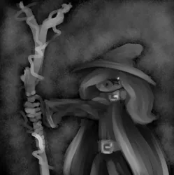 Size: 630x632 | Tagged: safe, artist:tempusfidgets, deleted from derpibooru, derpibooru import, oc, oc:tempus fidgets, anthro, earth pony, clothes, costume, hat, male, monochrome, simple background, solo, wizard, wizard hat