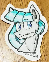 Size: 2374x2968 | Tagged: safe, artist:binkyt11, derpibooru import, oc, unofficial characters only, pony, robot, robot pony, bust, female, frown, mare, roboticization, solo, traditional art, watercolor painting