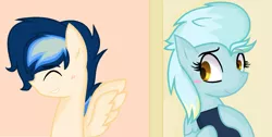 Size: 1345x678 | Tagged: safe, artist:sapphireartemis, derpibooru import, oc, oc:bolt stal, oc:cool sky-speed, unofficial characters only, pegasus, pony, base used, female, male, mare, offspring, parent:fleetfoot, parent:lightning streak, stallion