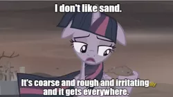 Size: 622x349 | Tagged: alicorn, alternate timeline, anakin skywalker, ashlands timeline, attack of the clones, barren, caption, derpibooru import, dirt, discovery family, discovery family logo, edit, eyelashes, floppy ears, image macro, impact font, implied genocide, meme, post-apocalyptic, quote, sad, safe, sand, screencap, star wars, text, text edit, the cutie re-mark, twilight is anakin, twilight sparkle, twilight sparkle (alicorn), wasteland, whining