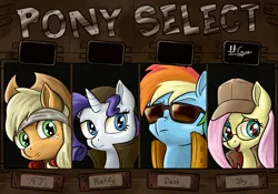 Size: 2333x1631 | Tagged: safe, artist:mitconnors, derpibooru import, applejack, fluttershy, rainbow dash, rarity, pony, cap, crossover, fio germi, game, glasses, hat, metal slug, parody, screen, video game