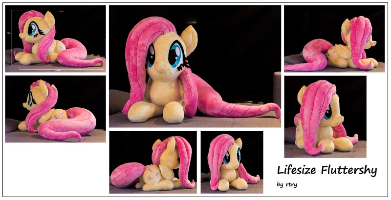 Size: 6720x3440 | Tagged: safe, artist:rtry, derpibooru import, fluttershy, pegasus, pony, folded wings, irl, photo, plushie, sitting, solo, wings