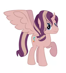 Size: 1140x1268 | Tagged: safe, derpibooru import, editor:proto29, oc, oc:shimmering spectacle, unofficial characters only, alicorn, pony, alicorn oc, curved horn, horn, magical lesbian spawn, magical threesome spawn, male, raised hoof, simple background, solo, stallion, transparent background, wings