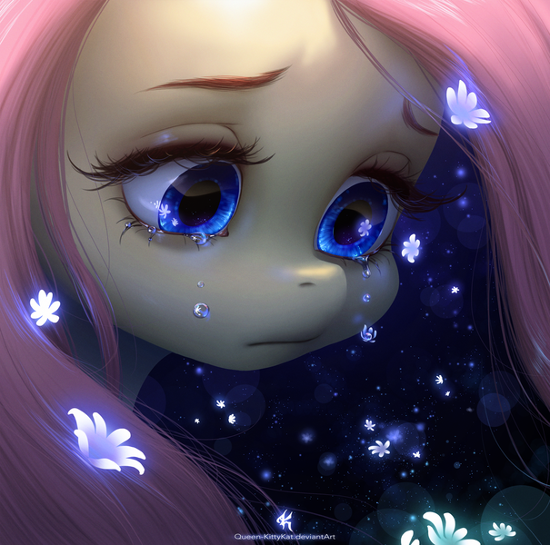 Size: 1677x1662 | Tagged: safe, artist:katputze, derpibooru import, fluttershy, pegasus, pony, bust, crying, cute, female, flower, fluttercry, looking down, mare, portrait, redraw, sad, sadorable, solo, teardrop, teary eyes, three quarter view