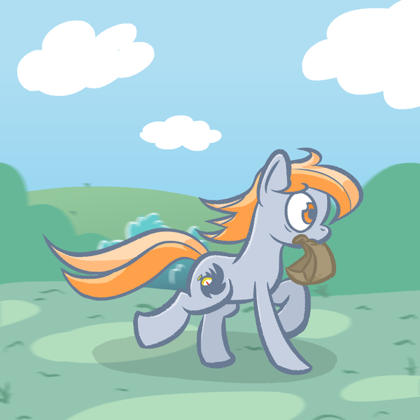 Size: 2560x2560 | Tagged: safe, artist:phat_guy, derpibooru import, oc, oc:darkest hour, unofficial characters only, earth pony, pony, female, mare, motion blur, mouth hold, paper bag, running, solo