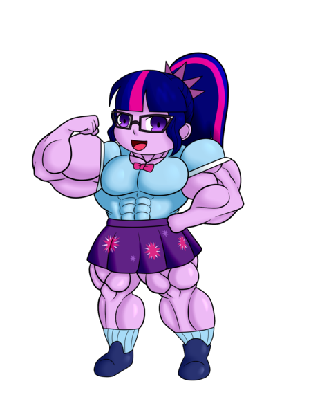 Size: 1500x2000 | Tagged: safe, artist:nokozeze, derpibooru import, sci-twi, twilight sparkle, equestria girls, equestria girls series, buff, chibi, clothes, female, fetish, glasses, muscle fetish, muscles, open mouth, overdeveloped muscles, simple background, skirt, solo, transparent background, twilight muscle