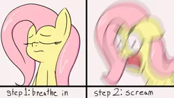 Size: 2863x1617 | Tagged: safe, artist:infrayellow, derpibooru import, fluttershy, pony, aaaaaaaaaa, angry, eyes closed, inhaling, meme, motion blur, screaming, solo, step by step