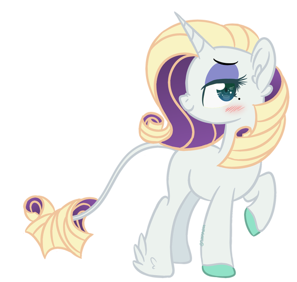 Size: 600x570 | Tagged: safe, artist:sinamuna, derpibooru import, oc, oc:uptown chic, unofficial characters only, pony, unicorn, base used, beauty mark, blonde hair, blue eyes, blushing, colored hooves, curly hair, eyeshadow, feathered hooves, green eyes, leonine tail, makeup, nextgen:sinverse, not rarity, offspring, parent:rarity, parent:zephyr breeze, parents:raribreeze, purple hair, redesign, simple background, smiling, smug, transparent background