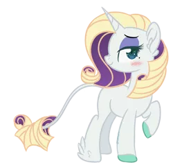 Size: 600x570 | Tagged: safe, artist:sinamuna, derpibooru import, oc, oc:uptown chic, unofficial characters only, pony, unicorn, base used, beauty mark, blonde hair, blue eyes, blushing, colored hooves, curly hair, eyeshadow, feathered hooves, green eyes, leonine tail, makeup, nextgen:sinverse, not rarity, offspring, parent:rarity, parent:zephyr breeze, parents:raribreeze, purple hair, redesign, simple background, smiling, smug, transparent background