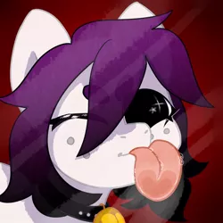 Size: 604x604 | Tagged: safe, artist:cherry_kotya, derpibooru import, oc, oc:the doll, unofficial characters only, pony, collar, doll, freckles, looking at you, mlem, one eye closed, silly, simple background, solo, tongue out, toy, wink