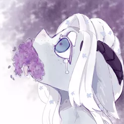 Size: 604x604 | Tagged: semi-grimdark, artist:cherry_kotya, derpibooru import, oc, pony, choking, crying, female, flower, horns, solo, tears of pain