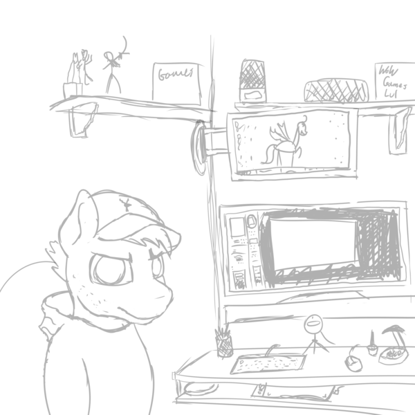 Size: 2000x2000 | Tagged: artist:chamberofsnejwitz, clothes, derpibooru import, desk portrait, drawing tablet, figurine, hat, hoodie, oc, ponysona, queen chrysalis, safe, self portrait, stubble