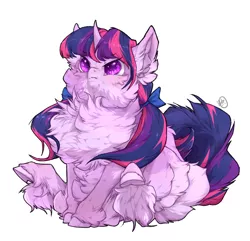 Size: 1090x1052 | Tagged: safe, artist:rossignolet, derpibooru import, twilight sparkle, pony, unicorn, alternate hairstyle, angry, bow, bunches, chest fluff, colored pupils, curved horn, cute, ear fluff, excessive fluff, female, fluffy, frown, glare, grumpy, grumpy twilight, hair bow, hnnng, hoof fluff, hooves, horn, impossibly large chest fluff, leg fluff, mare, maximum overfloof, pigtails, purple eyes, raised leg, ribbon, simple background, sitting, solo, starry eyes, twiabetes, twintails, unamused, unicorn twilight, unshorn fetlocks, white background, wingding eyes