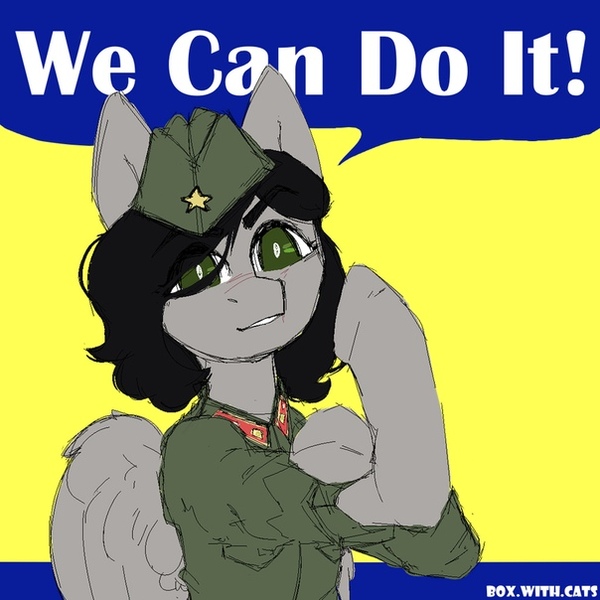 Size: 604x604 | Tagged: safe, artist:cherry_kotya, derpibooru import, oc, pony, parody, rosie the riveter, solo