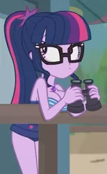 Size: 361x586 | Tagged: suggestive, derpibooru import, edit, edited screencap, editor:mlp-gft, screencap, sci-twi, twilight sparkle, equestria girls, equestria girls series, unsolved selfie mysteries, big breasts, binoculars, blushing, breast edit, breasts, busty sci-twi, busty twilight sparkle, cleavage, clothes, female, geode of telekinesis, glasses, magical geodes, male, ponytail, solo, solo female, straight, swimsuit