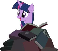 Size: 5000x4358 | Tagged: safe, artist:dashiesparkle, derpibooru import, twilight sparkle, twilight sparkle (alicorn), alicorn, pony, castle mane-ia, .svg available, absurd resolution, book, female, mare, open mouth, simple background, solo, that pony sure does love books, transparent background, vector