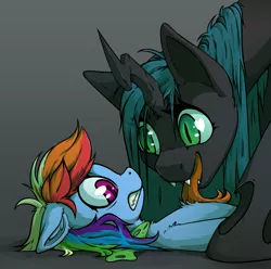 Size: 1925x1911 | Tagged: suggestive, artist:senaelik, derpibooru import, queen chrysalis, rainbow dash, changeling, pegasus, pony, creepy, fangs, forked tongue, gritted teeth, heart eyes, licking, lying down, non-consensual licking, on back, on top, pinned down, request, restrained, scared, slit eyes, squick, taste the rainbow, tongue out, wide eyes, wingding eyes