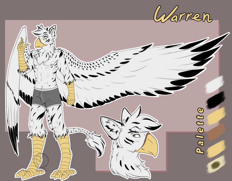 Size: 3200x2500 | Tagged: suggestive, artist:fizzwings, derpibooru import, oc, oc:warren, anthro, gryphon, hybrid, original species, zebra, zebragriff, beak, clothes, impossibly large wings, large wings, leonine tail, reference sheet, stripes, talons, underwear, wings, zerb