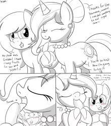 Size: 2611x2967 | Tagged: suggestive, artist:an-tonio, derpibooru import, oc, oc:golden brooch, oc:vector cloud, pony, banana, bananajob, blushing, comic, dialogue, food, implied blowjob, implied oral, implied sex, licking, monochrome, pomf, salivating, suggestive eating, tongue out