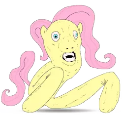 Size: 779x739 | Tagged: safe, artist:applebeans, derpibooru import, fluttershy, pony, 1000 hours in ms paint, creepy, female, kill it with fire, nightmare fuel, not salmon, quality, solo, wat