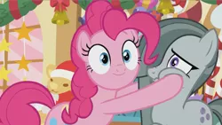 Size: 1037x583 | Tagged: safe, derpibooru import, screencap, marble pie, pinkie pie, earth pony, pony, best gift ever, cropped, cute, diapinkes, female, looking at you, mare, pie sisters, siblings, sisters, smiling, squishy cheeks, sugarcube corner, wavy mouth