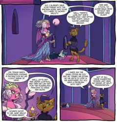 Size: 1175x1228 | Tagged: artist:tonyfleecs, capper dapperpaws, derpibooru import, idw, my little pony: the movie, nightmare knights, princess eris, safe, sarimanok, spoiler:comic, spoiler:comicnightmareknights04, stygian, the alley cat