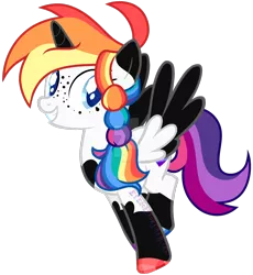 Size: 1600x1739 | Tagged: safe, artist:eyesorefortheblind, deleted from derpibooru, derpibooru import, oc, oc:hearts desire, alicorn, pony, alicorn oc, base used, horn, multicolored hair, rainbow hair, simple background, solo, transparent background, wings