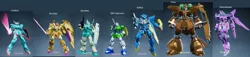 Size: 1803x414 | Tagged: artist:derek the metagamer, derpibooru import, epyon, gallus, gm, gp01, gun, gundam, new gundam breaker, ocellus, safe, sandbar, screencap, silverstream, smolder, student six, sword, video game, weapon, wings, yona