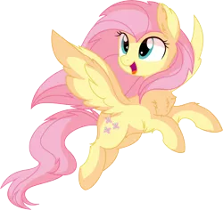 Size: 7086x6687 | Tagged: safe, artist:aureai-sketches, artist:cyanlightning, derpibooru import, fluttershy, pegasus, pony, .svg available, absurd resolution, chest fluff, cute, ear fluff, female, flying, mare, open mouth, shyabetes, simple background, smiling, spread wings, transparent background, vector, wings