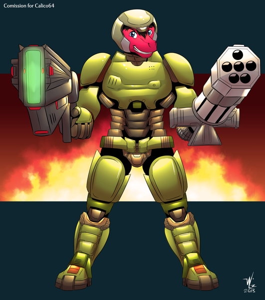 Size: 2355x2663 | Tagged: anthro, armor, artist:beowulf100, bfg, clothes, costume, derpibooru import, doom, doomguy, gatling laser, gun, halloween, halloween costume, holiday, male, oc, oc:fable prose, pegasus, ranchtown, safe, solo, stallion, unofficial characters only, video game, weapon