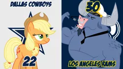 Size: 1920x1080 | Tagged: safe, artist:oblivionfall, artist:parclytaxel, derpibooru import, applejack, iron will, pony, american football, dallas cowboys, los angeles rams, nfc divisional round, nfl, nfl divisional round, nfl playoffs, sports, vector