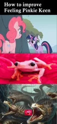 Size: 704x1530 | Tagged: semi-grimdark, alternate version, derpibooru import, edit, edited screencap, screencap, pinkie pie, twilight sparkle, earth pony, frog, hydra, pony, unicorn, feeling pinkie keen, alternate ending, background pony strikes again, comic, funny face, implied death, multiple heads, op is on drugs, shitposting, solo, species swap, transformation, unicorn twilight, wat, what has magic done