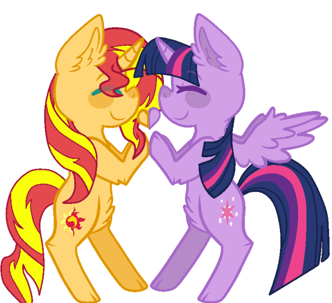 Size: 804x734 | Tagged: safe, artist:kittiebases, artist:marielleangel, derpibooru import, sunset shimmer, twilight sparkle, twilight sparkle (alicorn), alicorn, pony, unicorn, base used, cute, eyes closed, female, holding hooves, lesbian, mare, shimmerbetes, shipping, simple background, sunsetsparkle, transparent background, twiabetes